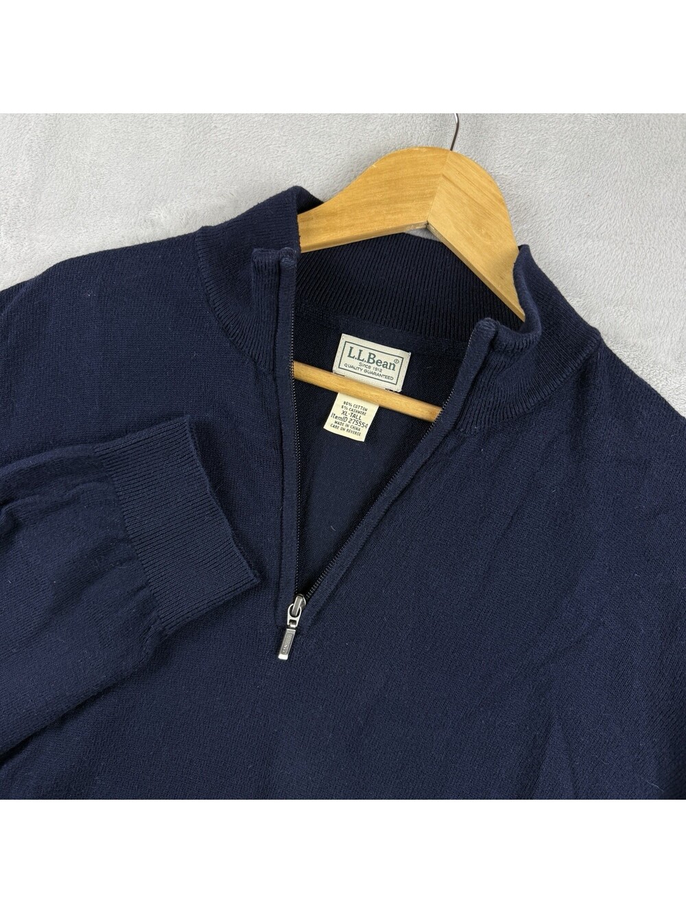 L.L.Bean Navy Blue Quarter Zip Sweater 95% Cotton 5% Cashmere Pullover Men XLT
